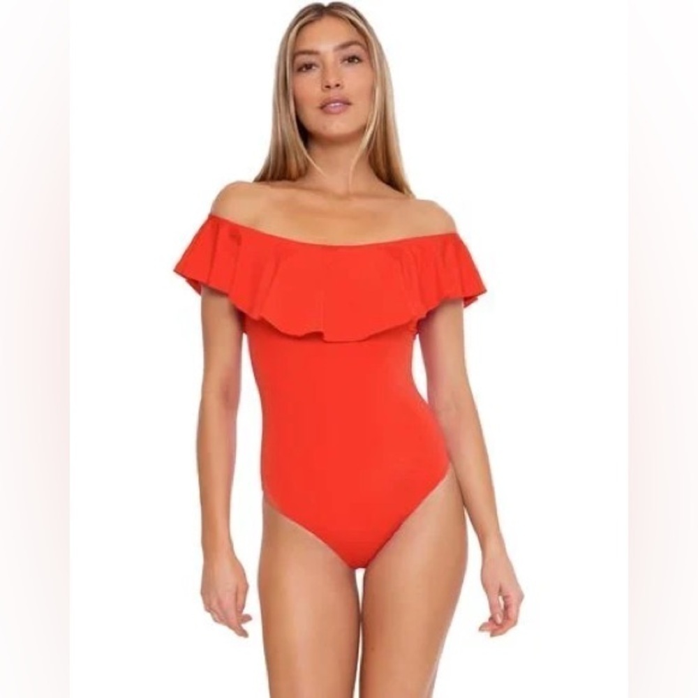 Trina Turk Fontaine Off The Shoulder Ruffle One Piece Swimsuit